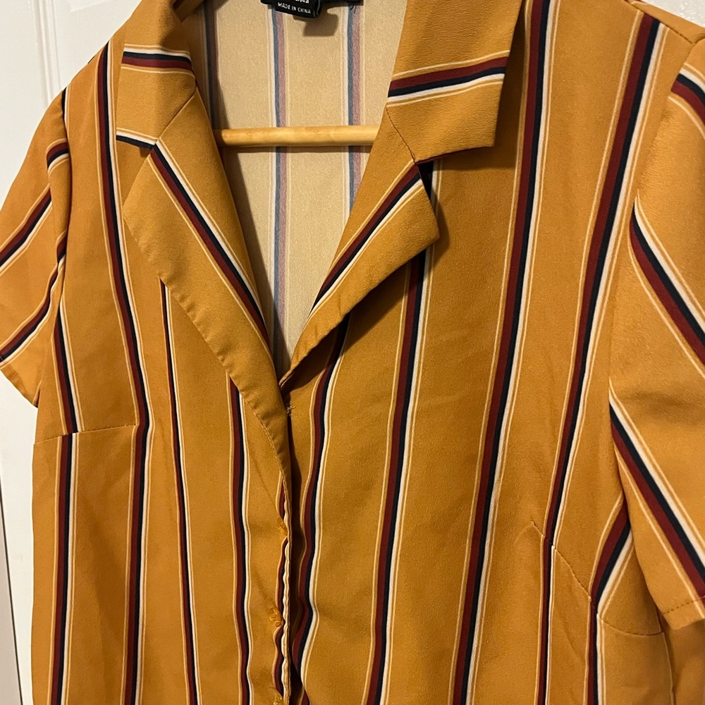 Striped Yellow Forever 21 Button Down Crop Top